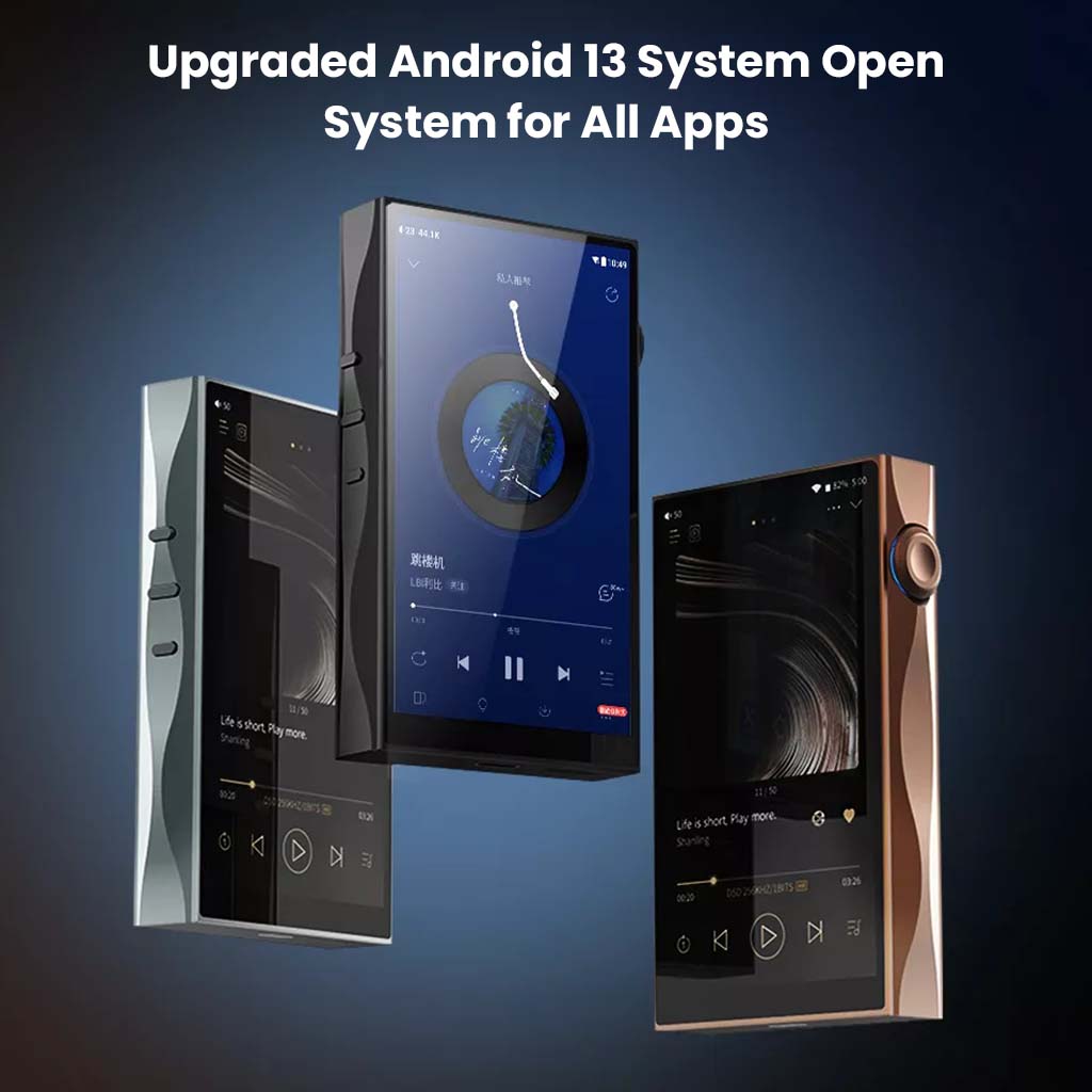 SHANLING M3 Plus runs on upgraded Android 13 OS, offering open app compatibility and a smooth user interface for audio streaming.