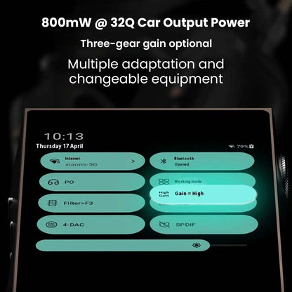 SHANLING M3 Plus delivers 800mW output at 32Ω with three gain levels, supporting various headphones and audio equipment.