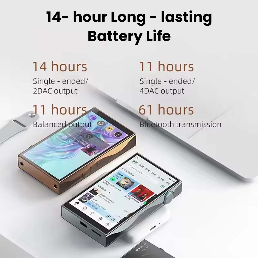 SHANLING M3 Plus offers up to 14 hours of battery life with multiple output modes including Bluetooth and 4DAC configurations.