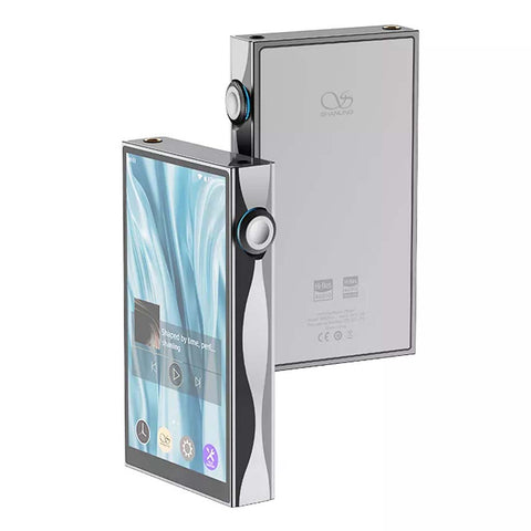 SHANLING M3 Plus in silver finish with Android13 OS and Hi-Res Audio certification, designed for premium portable music playback.