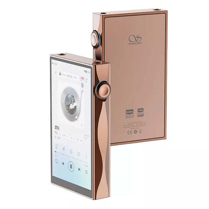 SHANLING M3 Plus in rose gold finish, combining luxury design with Android13 and 4xCS43198 DACs for high-fidelity portable audio.