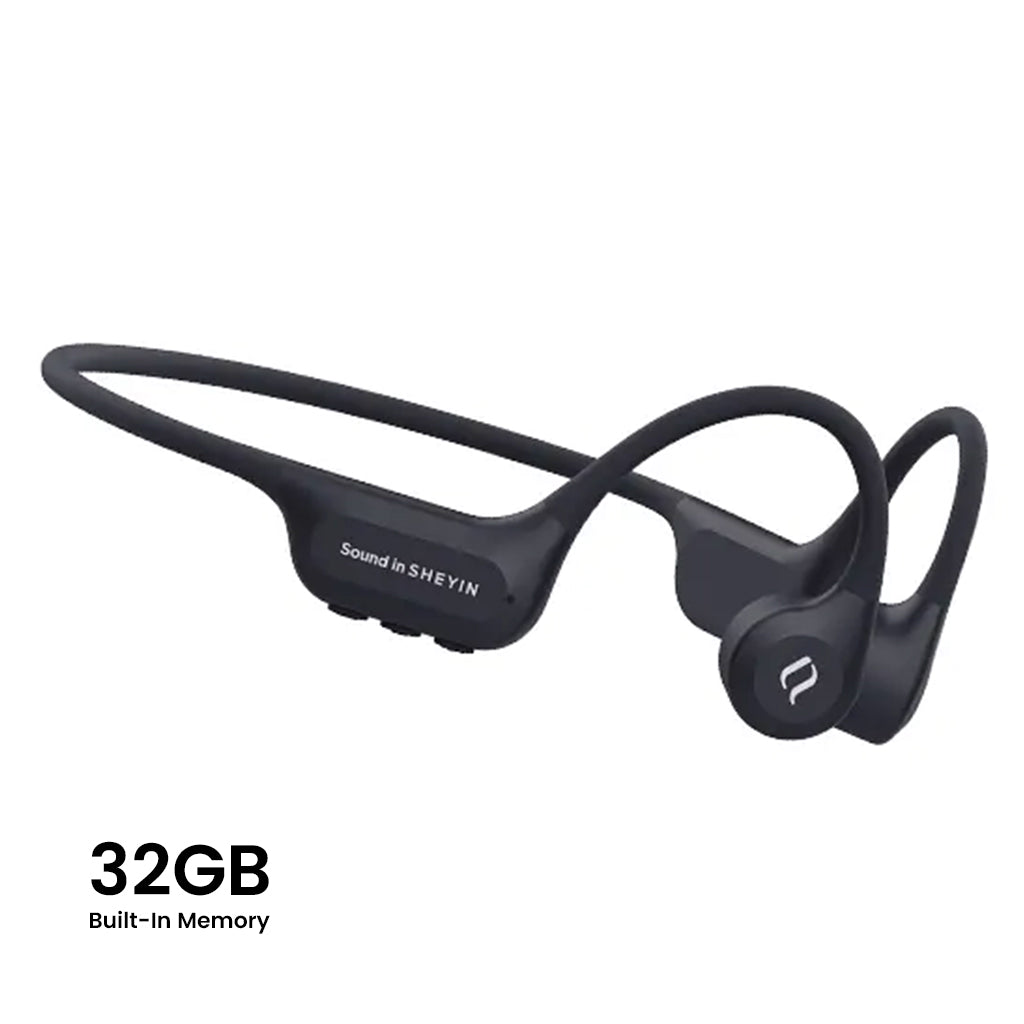 SHEYIN X7 Air IPX8 swimming bone conduction Bluetooth headphones in black with 32GB built-in memory, ideal for waterproof audio performance.