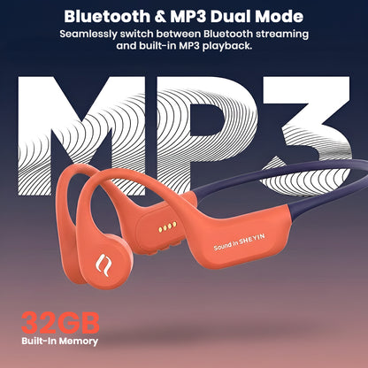 SHEYIN - X9 IPX8 Bone Conduction Bluetooth Headphones with 32GB memory and dual Bluetooth/MP3 mode for versatile audio playback.
