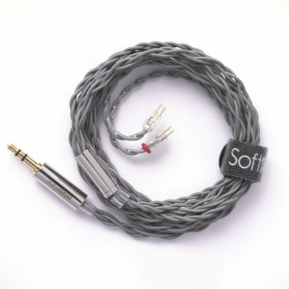 SOFTEARS - STUDIO 2 Dual BA Drivers Professional In-Ear Monitors detachable silver braided cable with 3.5mm plug and 2-pin connectors for high-fidelity audio.