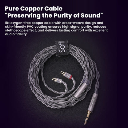 SOFTEARS STUDIO 2 pure copper cable with 5N oxygen-free wire and cross-weave design for high signal purity and reduced stethoscope effect.