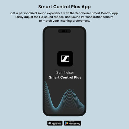Sennheiser Smart Control Plus App interface on smartphone, enabling EQ, sound modes, and personalization for ACCENTUM Wireless Headphones.