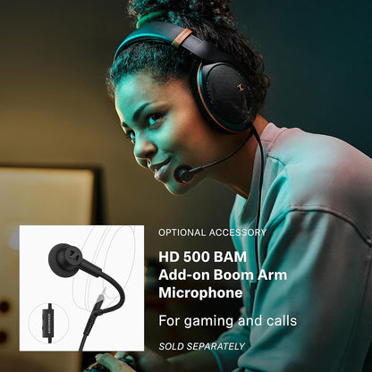 Optional HD 500 BAM boom arm microphone accessory for Sennheiser HD 599 SE headphones, ideal for gaming and voice calls.