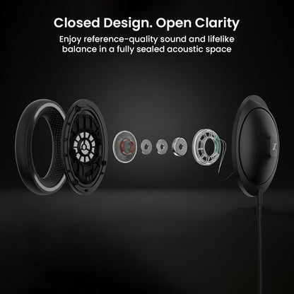 Exploded view of Sennheiser HD 620S headphone components showcasing 42mm dynamic drivers and sealed acoustic design for high-fidelity sound.