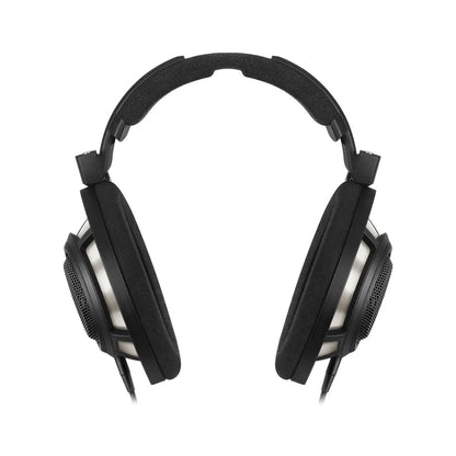 Front view of Sennheiser HD 800 S open-back wired headphones showcasing wide headband and plush ear cushions for superior comfort.