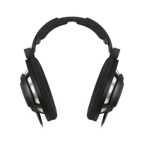 Front view of Sennheiser HD 800 S open-back wired headphones showcasing wide headband and plush ear cushions for superior comfort.