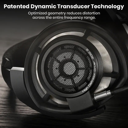 Detailed view of Sennheiser HD 800 S patented dynamic transducer technology for reduced distortion and enhanced frequency response.