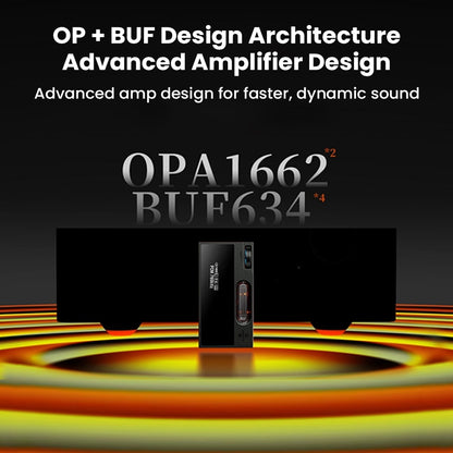 SHANLING UA7 DAC/AMP featuring OP + BUF amplifier architecture with OPA1662 and OPA634 for dynamic high-resolution sound output.