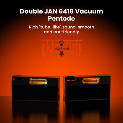 SHANLING UA7 DAC/AMP with dual JAN 6418 vacuum pentodes delivering smooth, tube-like sound for audiophile-grade listening.