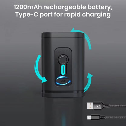 1200mAh rechargeable battery with Type-C port for fast charging, powering the RZTX Smart Backpack’s vacuum compression system.