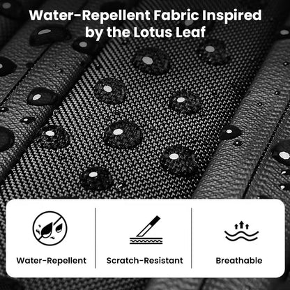 Water-repellent and scratch-resistant fabric on RZTX Smart Backpack inspired by lotus leaf for long-lasting durability.