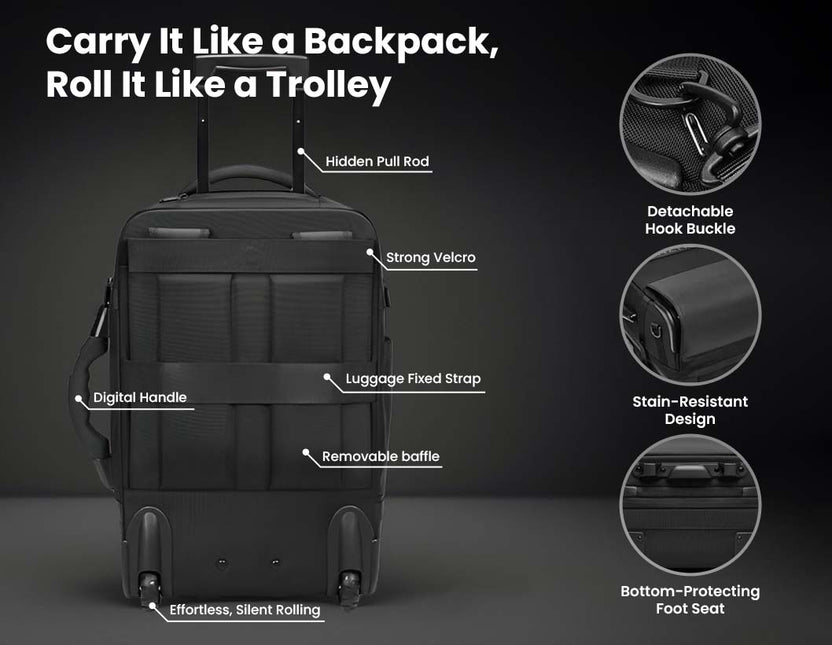 Trolley Rigid Backpack RZTX Smart Trolley Bag with Wheels Airback Vacuum Compression Backpack ...