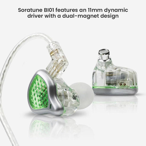 Soratune BI01 In-Ear Monitor Earphones posses a 11 mm Dynamic Driver with a Dual-Magnet Design