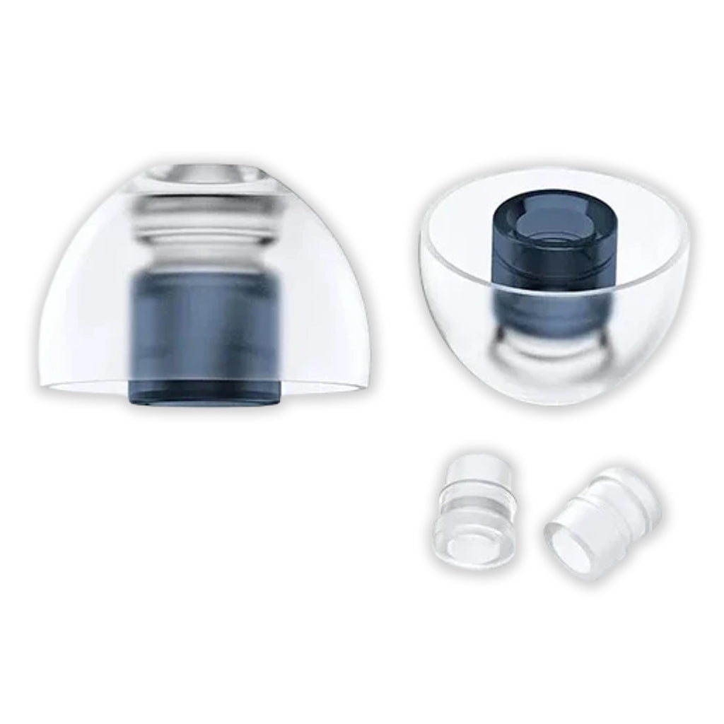 SpinFit Neo Eartips with large silicone tips and included adapters, ensuring secure fit and superior audio performance.