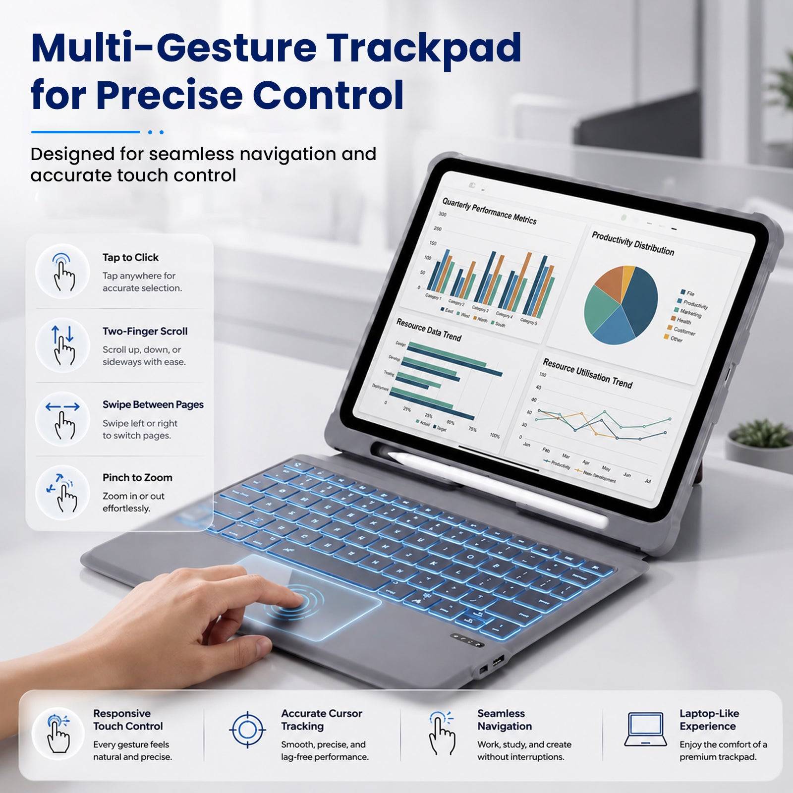 T5510D Smart Keyboard Case for iPad Pro 13 inch M5, M4 with Touchpad