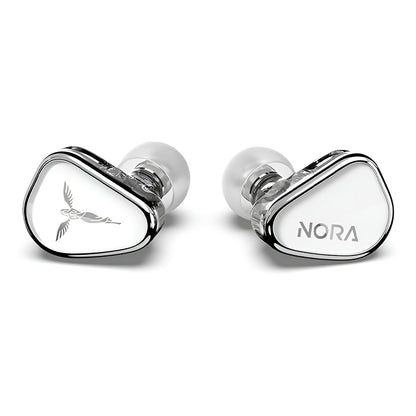 TANCHJIM NORA Dual Magnetic Dynamic Driver In ear Monitor with sleek silver faceplates and ergonomic in-ear design for audiophile-grade sound.