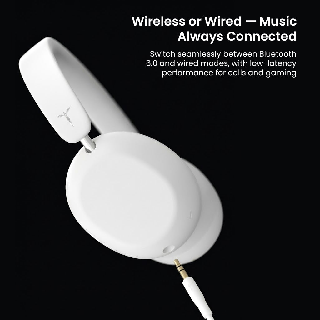 White wireless headphones with extended battery life