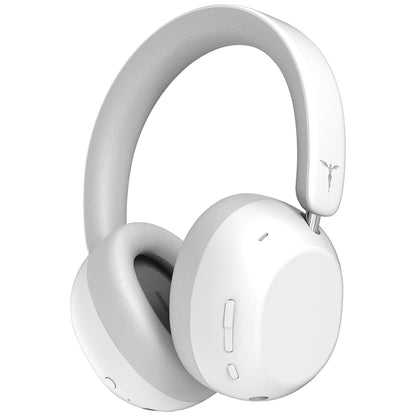 White wireless over-ear headphones with logo
