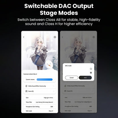 Mobile app interface for DAC output stage modes