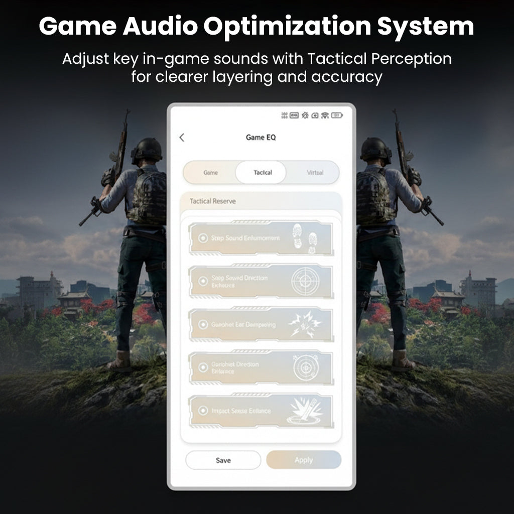 Game audio optimization system interface with tactical sound settings