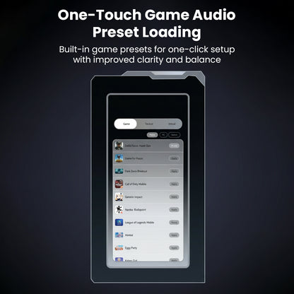 Game preset selection on smartphone screen for one-touch game audio setup