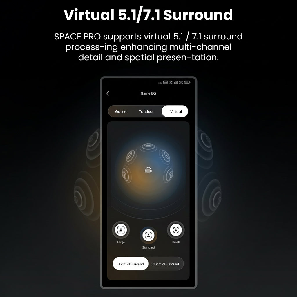 Virtual 5.1/7.1 surround sound processing on smartphone for immersive gaming audio