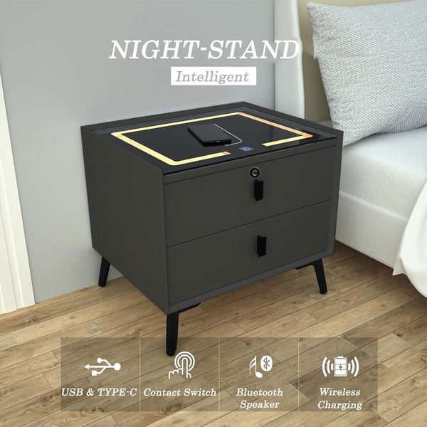 TECPHILE – Smart Bedside Table with Wireless Charging, Fingerprint Lock, PIR Sensor - 6