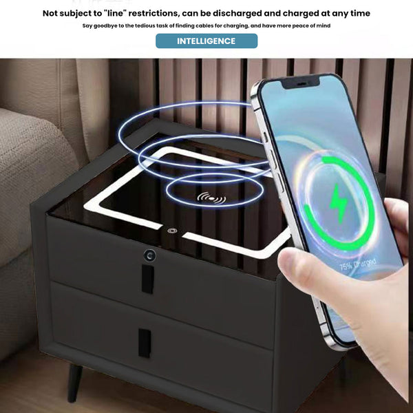 TECPHILE – Smart Bedside Table with Wireless Charging, Fingerprint Lock, PIR Sensor - 8