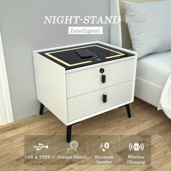 TECPHILE – Smart Bedside Table with Wireless Charging, Fingerprint Lock, PIR Sensor - 16