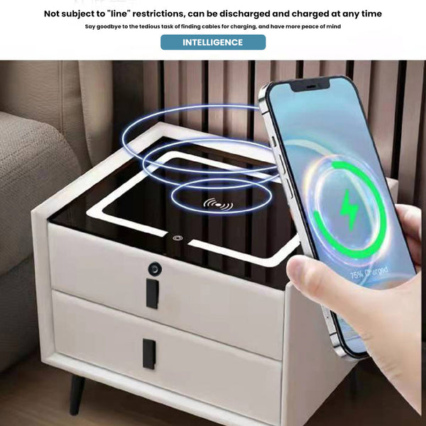 TECPHILE – Smart Bedside Table with Wireless Charging, Fingerprint Lock, PIR Sensor - 13