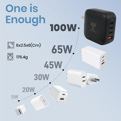TECPHILE 100W PD GaN Charger with Fast Charging Cable