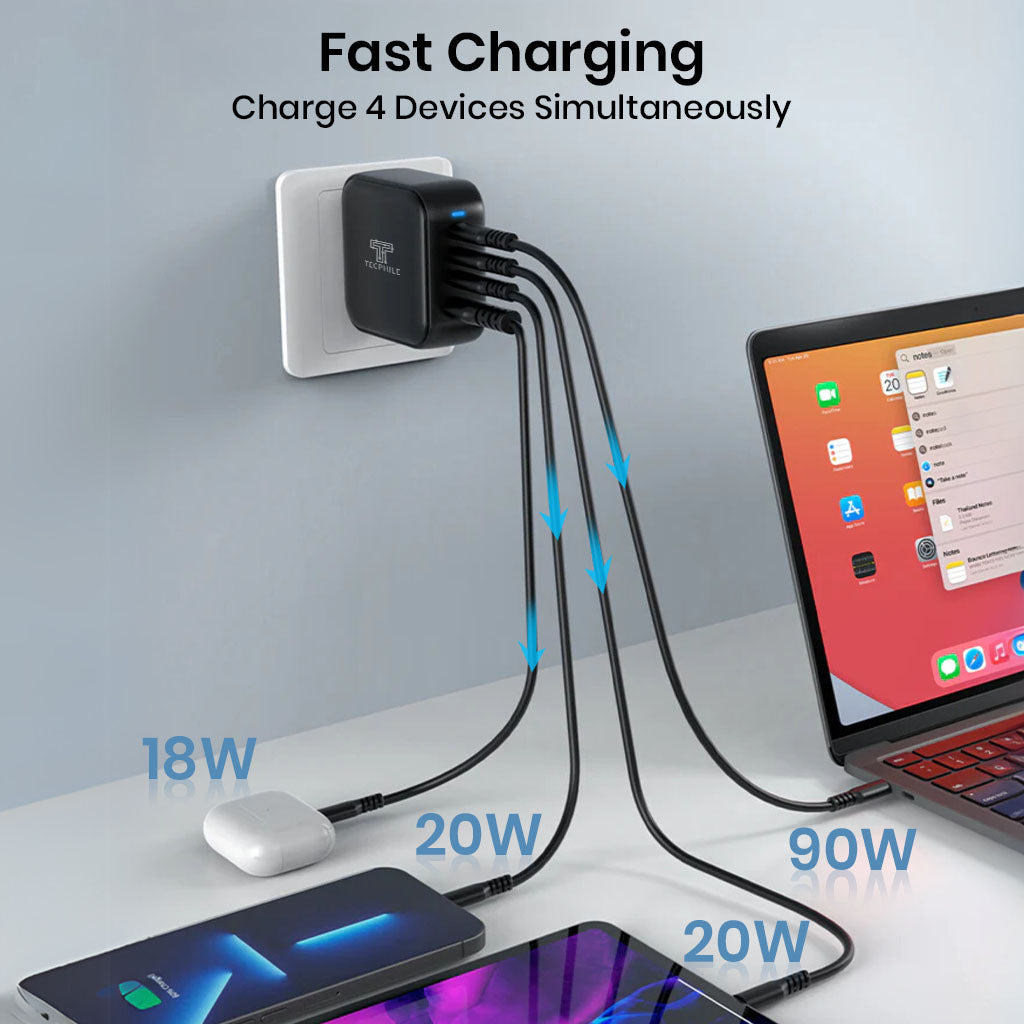 TECPHILE 100W PD GaN Charger with Fast Charging Cable 4