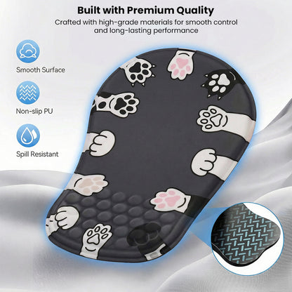 Dog paw ergonomic mouse pad with wrist support, smooth surface, non-slip PU, spill resistant