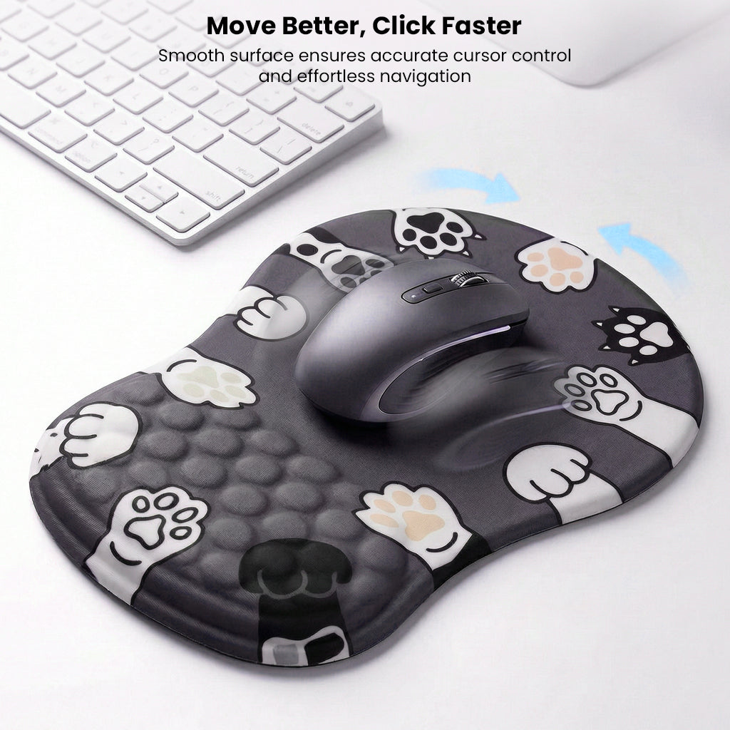 Dog paw ergonomic mouse pad with wrist support on white desk