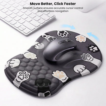 Dog paw ergonomic mouse pad with wrist support on white desk