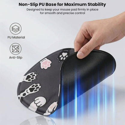 Anti-slip black and white dog paw mouse pad with non-slip PU base