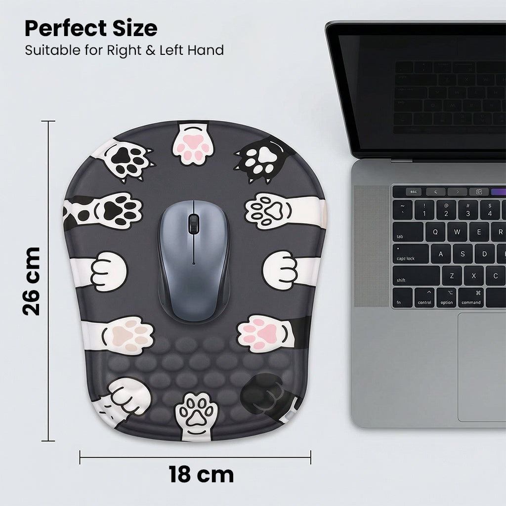 Black dog paw mouse pad with cushioned surface and wrist support