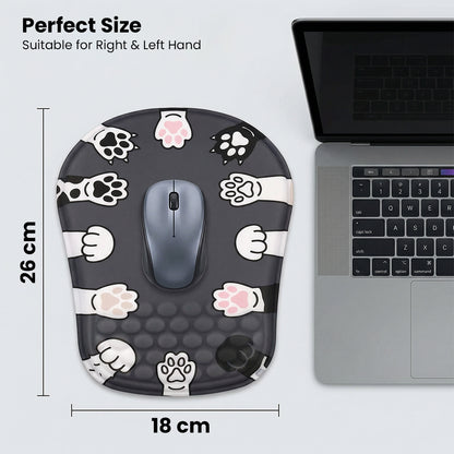 Black dog paw mouse pad with cushioned surface and wrist support