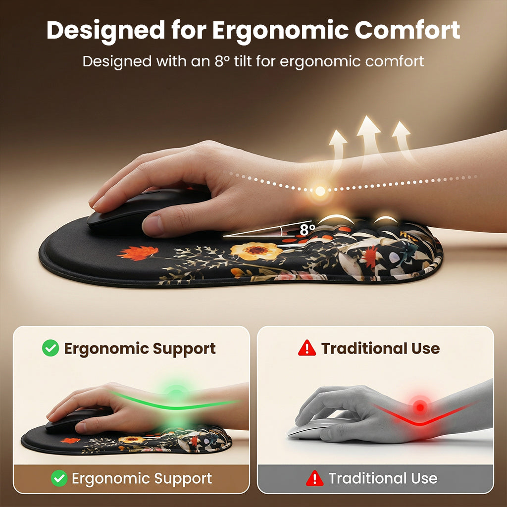 Floral ergonomic honeycomb mouse pad with wrist support for ergonomic comfort