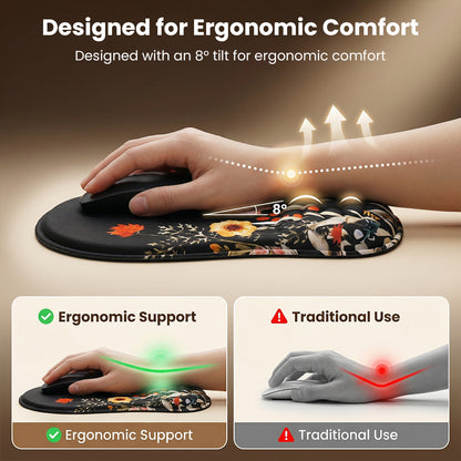 Floral ergonomic honeycomb mouse pad with wrist support for ergonomic comfort
