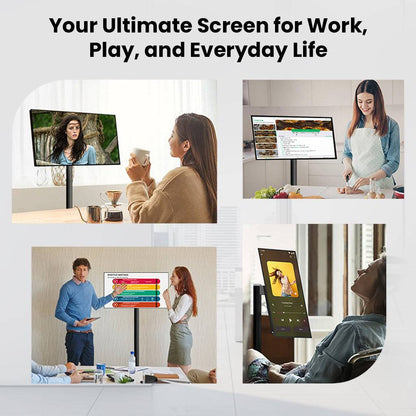Versatile smart display for work, entertainment, and daily tasks, featuring adjustable positioning for different use cases.