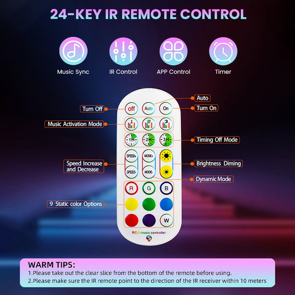 TECPHILE 3 Pin Dual RGBIC LED Strip Light Controller with Remote - 2