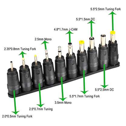 TECPHILE 34 PCs Adapter Set featuring mono, tuning fork, and DC tips for various electronic devices and laptops.