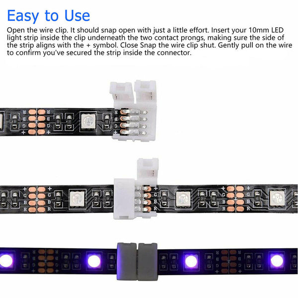 TECPHILE – 4 Pin RGB Strip Light 10mm Solderless Connector - 3