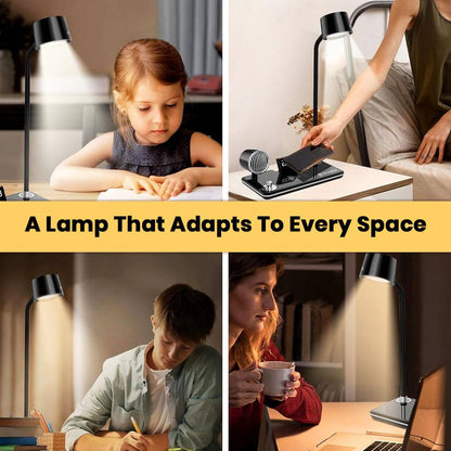 Versatile TECPHILE 5-in-1 desk lamp shown in various home settings, adapting to kids', teens', and adults' study and workspaces.