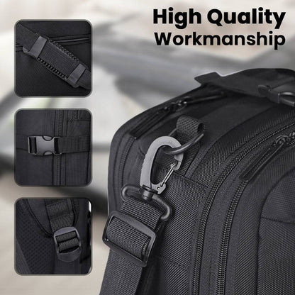 TECPHILE expandable backpack with high-quality zippers, buckles, and hooks for durable and reliable performance.